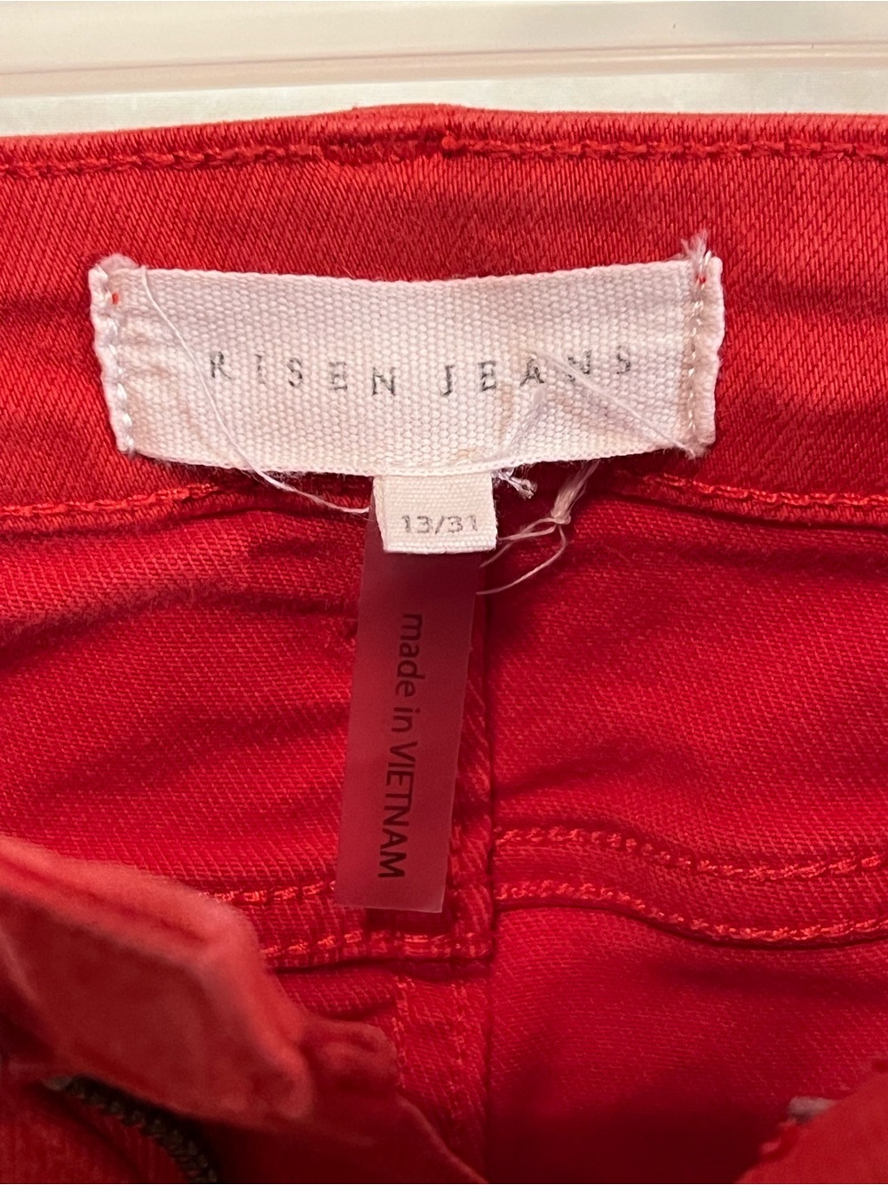 Neona Risen Women’s Watermelon Red Flare Jeans with Frayed Hem - Picture 7 of 9